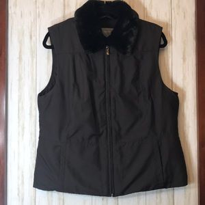 Ann Taylor Brown vest with faux fur collar sz L